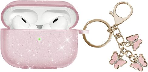 Compatible with AirPods Pro 2 Case Cover 2022, Soft TPU Case for AirPods Pro 2nd/1st Generation Case with Cute Butterfly Keychain for Girls Women (Glitter Pink) in Saudi Arabia