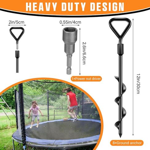 8 Pcs 12" Ground Stakes Heavy Duty Trampoline Stakes Ground Anchors Screw in Heavy Duty Tent Stakes with Drill Bit Metal Ground Anchors for Swing, Trampoline, Tents, Securing Animals in Saudi Arabia