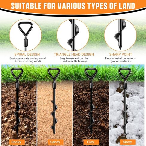 8 Pcs 12" Ground Stakes Heavy Duty Trampoline Stakes Ground Anchors Screw in Heavy Duty Tent Stakes with Drill Bit Metal Ground Anchors for Swing, Trampoline, Tents, Securing Animals in Saudi Arabia