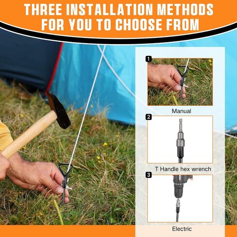 8 Pcs 12" Ground Stakes Heavy Duty Trampoline Stakes Ground Anchors Screw in Heavy Duty Tent Stakes with Drill Bit Metal Ground Anchors for Swing, Trampoline, Tents, Securing Animals in Saudi Arabia