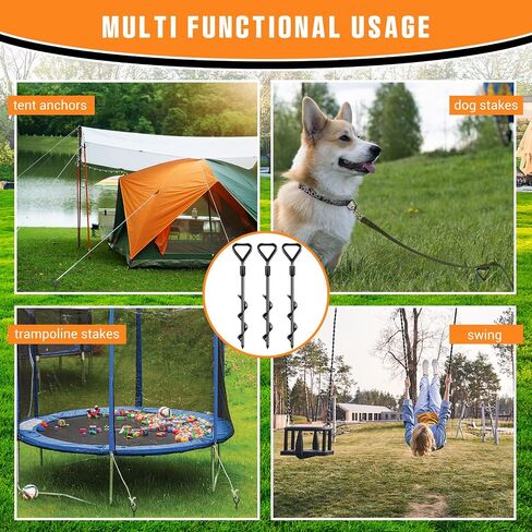 8 Pcs 12" Ground Stakes Heavy Duty Trampoline Stakes Ground Anchors Screw in Heavy Duty Tent Stakes with Drill Bit Metal Ground Anchors for Swing, Trampoline, Tents, Securing Animals in Saudi Arabia
