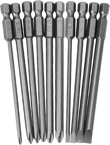 10Pcs Magnetic Slotted Phillips Screwdriver Bit Set with 1/4 Inch Hex Shank, Flat Slotted + Cross Head Drive Bits S2 Steel for Power Screwdriver Drill Impact Driver (2-inch/50mm Length) in Saudi Arabia