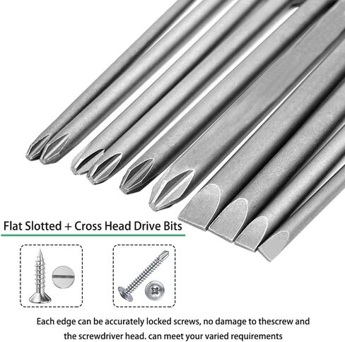 10Pcs Magnetic Slotted Phillips Screwdriver Bit Set with 1/4 Inch Hex Shank, Flat Slotted + Cross Head Drive Bits S2 Steel for Power Screwdriver Drill Impact Driver (2-inch/50mm Length) in Saudi Arabia