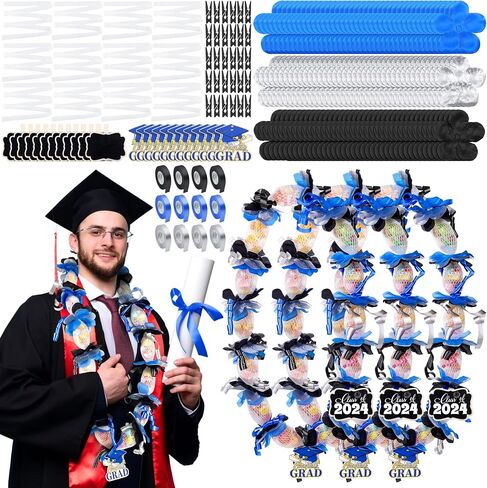 Aodaer 12 Sets 2024 Graduation Candy Lei Making Kit Candy Lei Tubing Include Mesh Poly Tubing 197 Yard Gift Ribbon Grad Petal Clip Mini Chalkboards Grad Cap Card for Crafts Graduation Party Gift, Gold in Saudi Arabia