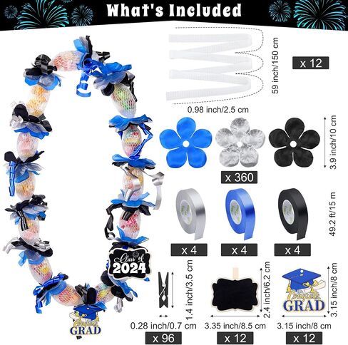 Aodaer 12 Sets 2024 Graduation Candy Lei Making Kit Candy Lei Tubing Include Mesh Poly Tubing 197 Yard Gift Ribbon Grad Petal Clip Mini Chalkboards Grad Cap Card for Crafts Graduation Party Gift, Gold in Saudi Arabia