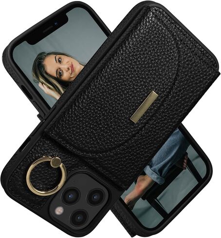 Keallce Case for iPhone 12 Pro Max 6.7'' 2020, Flip Wallet Case with Card Slots, Ring Stand Holder Kickstand, Folio Leather Protective Phone Cover for Women Compatible with iPhone 12 Pro Max 5G, Beige in Saudi Arabia