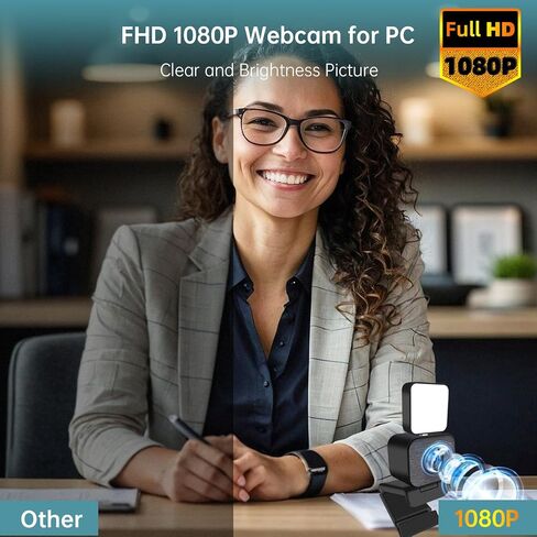 Webcam with Mini Light, Built-in Microphone, 1080P/30fps HD Video, 120° Wide Angle Camera, Low Light Correction, USB Plug and Play, Works with Zoom Teams Skype Google Meet in Kuwait