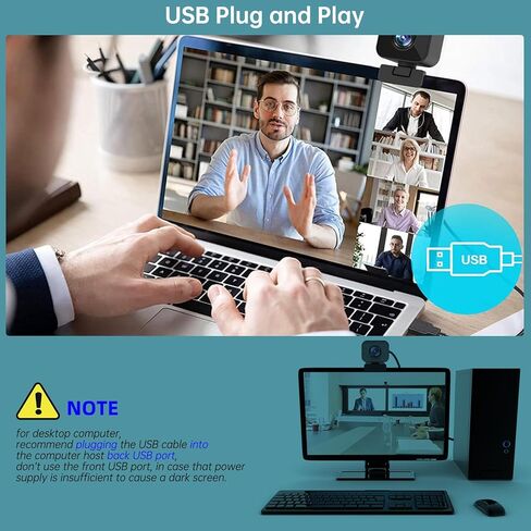 Webcam with Mini Light, Built-in Microphone, 1080P/30fps HD Video, 120° Wide Angle Camera, Low Light Correction, USB Plug and Play, Works with Zoom Teams Skype Google Meet in Kuwait