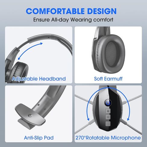 Bluetooth Headset, Wireless Headset with Noise Canceling Mic (90 Hrs) Talktime & Mute Button, Trucker Bluetooth 5.2 Single-Ear Phone Headphones for Work/Truck Driver/Office/Cellphone in Saudi Arabia