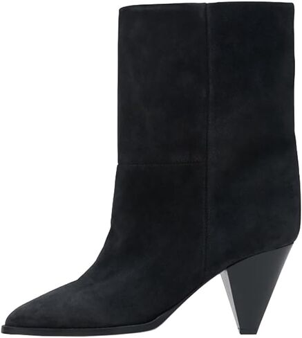 Fashion blue denim Cone heels slip on Ankle boots Pointed toe Shoes for Women black suede Boots Womens booties Shoes jeans dress boots large size in Saudi Arabia