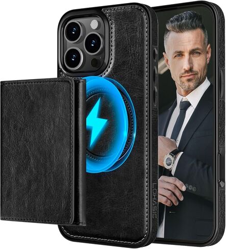 LOHASIC Wallet Case for iPhone 16 Pro Max, 6 Card Holder, Detachable Magnetic Back, Compatible with Mag-Safe, RFID Blocking, PU Leather Credit Slot ProMax Phone Cover, 6.9 Inch - Black in Saudi Arabia