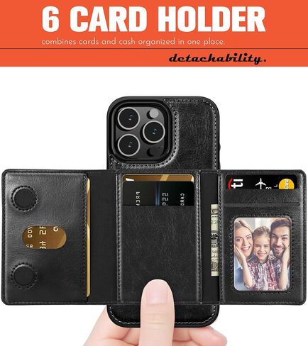 LOHASIC Wallet Case for iPhone 16 Pro Max, 6 Card Holder, Detachable Magnetic Back, Compatible with Mag-Safe, RFID Blocking, PU Leather Credit Slot ProMax Phone Cover, 6.9 Inch - Black in Saudi Arabia