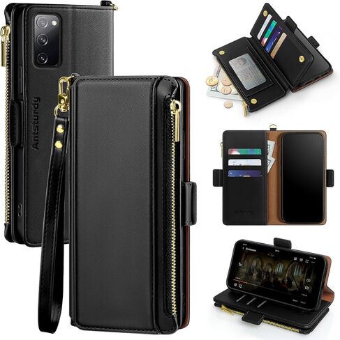 Antsturdy for Samsung Galaxy S20 FE Wallet Case with Card Holder,Galaxy S20 FE Phone Case RFID Blocking PU Leather Flip Protective Cover Credit Card Slots Wrist Strap Kickstand Function Men Women,Blue in Saudi Arabia