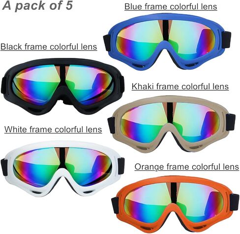 LJDJ Motorcycle Goggles - Glasses Set of 5 - Dirt Bike ATV Motocross Anti-UV Adjustable Riding Offroad Protective Combat Tactical Military Goggles for Men Women Kids Youth Adult in Kuwait