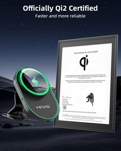 HiWe for MagSafe Car Mount Charger with Find My Built-in, Qi2-Certified Fast Charging 15W Magnetic Wireless Car Charger with Air Vent and Dashboard Mount for iPhone 16/15/14/13/12 Series, Black in Saudi Arabia