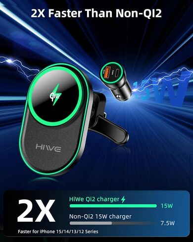 HiWe for MagSafe Car Mount Charger with Find My Built-in, Qi2-Certified Fast Charging 15W Magnetic Wireless Car Charger with Air Vent and Dashboard Mount for iPhone 16/15/14/13/12 Series, Black in Saudi Arabia