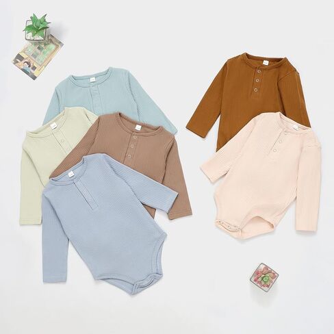 سالوبيت مضلع للأطفال الأولاد بأكمام طويلة، ملابس مضلعة لحديثي الولادة من قطعة واحدة للجنسين، 0-18 شهرًا in Kuwait