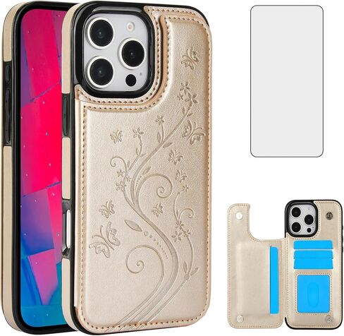 Asuwish Phone Case Compatible with iPhone 16 Pro 6.3 inch with Tempered Glass Screen Protector and Card Holder Wallet Cover Stand Flip Leather Cell Accessories i Phone16 i16 16Pro 2024 Women Golden in Kuwait