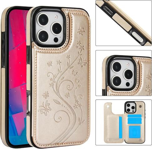 Asuwish Phone Case Compatible with iPhone 16 Pro 6.3 inch with Tempered Glass Screen Protector and Card Holder Wallet Cover Stand Flip Leather Cell Accessories i Phone16 i16 16Pro 2024 Women Golden in Kuwait