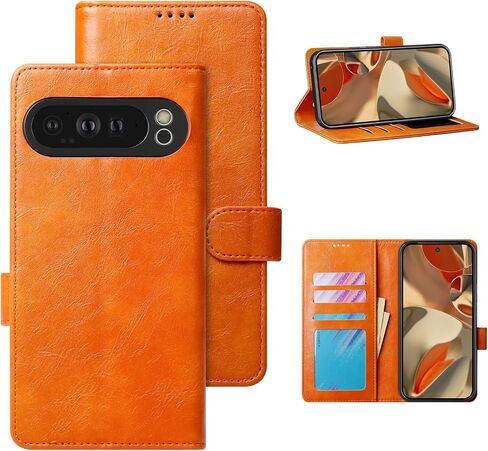 for Google Pixel 9 Pro XL(2024) Wallet Case,PU Leather Fold Case with 3 Card Slots,Strong Magnetic Clasps Kickstand Folio Phone Leather Cover for Pixel 9 Pro XL(2024),Orange in Saudi Arabia