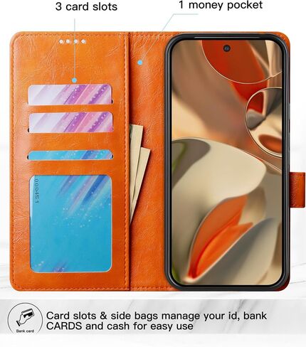 for Google Pixel 9 Pro XL(2024) Wallet Case,PU Leather Fold Case with 3 Card Slots,Strong Magnetic Clasps Kickstand Folio Phone Leather Cover for Pixel 9 Pro XL(2024),Orange in Saudi Arabia