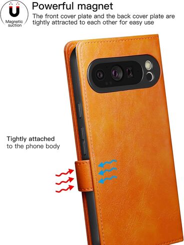 for Google Pixel 9 Pro XL(2024) Wallet Case,PU Leather Fold Case with 3 Card Slots,Strong Magnetic Clasps Kickstand Folio Phone Leather Cover for Pixel 9 Pro XL(2024),Orange in Saudi Arabia