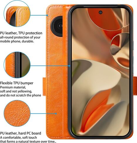 for Google Pixel 9 Pro XL(2024) Wallet Case,PU Leather Fold Case with 3 Card Slots,Strong Magnetic Clasps Kickstand Folio Phone Leather Cover for Pixel 9 Pro XL(2024),Orange in Saudi Arabia