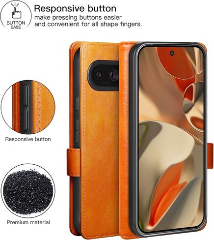 for Google Pixel 9 Pro XL(2024) Wallet Case,PU Leather Fold Case with 3 Card Slots,Strong Magnetic Clasps Kickstand Folio Phone Leather Cover for Pixel 9 Pro XL(2024),Orange in Saudi Arabia