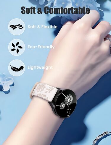 عبوتان من حزام Wearlizer المنقوش بالزهور متوافق مع ساعة Samsung Galaxy Watch 7/FE/6/5/5 Pro/Watch 4 40 مم 44 مم/ساعة 3 41 مم/أكتيف 2 باند للسيدات، لطيف بدرجتين من اللون من السيليكون الناعم الرياضي لساعة 20 مم in Kuwait