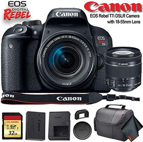 Canon EOS Rebel T7i DSLR Camera with 18-55mm Lens (USA Model) (1894C002) with 32GB Memory Card, Premium Soft Case, and More - Starter Bundle (Renewed) in Saudi Arabia