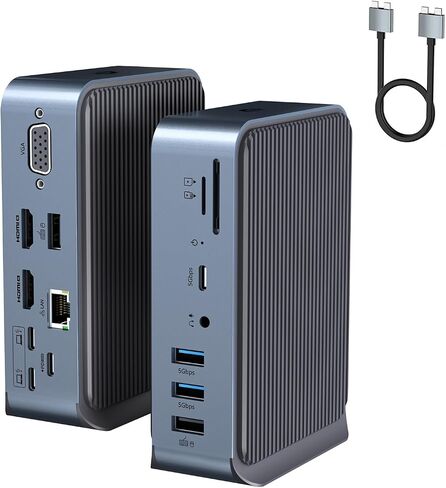 محطة إرساء USB C، محور USB C بشاشة مزدوجة، محول USB C 15 في 2 مع 2 HDMI وVGA و7 منافذ USB، إيثرنت، 100 وات PD، صوت، منافذ قارئ بطاقات SD/TF المتوافقة مع الكمبيوتر المحمول in Saudi Arabia