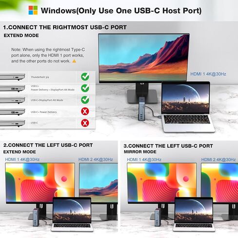 محطة إرساء USB C، محور USB C بشاشة مزدوجة، محول USB C 15 في 2 مع 2 HDMI وVGA و7 منافذ USB، إيثرنت، 100 وات PD، صوت، منافذ قارئ بطاقات SD/TF المتوافقة مع الكمبيوتر المحمول in Saudi Arabia