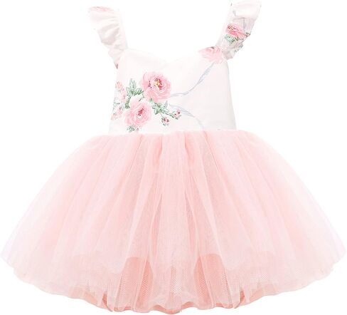 Flofallzique Baby Girls Dress Toddler Tutu Infant Floral Sundress Tulle Wedding Dress (6 Years, Wine) in Saudi Arabia