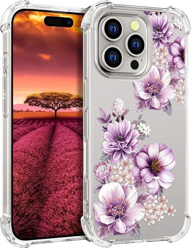 متوافق مع جراب iPhone 16 Pro بتصميم لطيف شفاف للنساء، تصميم جراب هاتف من السيليكون الشفاف (فن خط زهور سوداء) in Saudi Arabia
