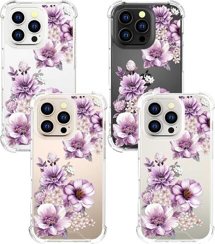 متوافق مع جراب iPhone 16 Pro بتصميم لطيف شفاف للنساء، تصميم جراب هاتف من السيليكون الشفاف (فن خط زهور سوداء) in Saudi Arabia