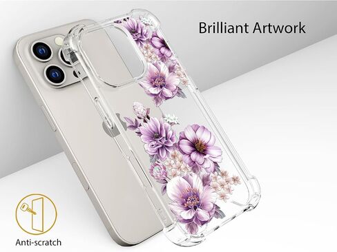 متوافق مع جراب iPhone 16 Pro بتصميم لطيف شفاف للنساء، تصميم جراب هاتف من السيليكون الشفاف (فن خط زهور سوداء) in Saudi Arabia
