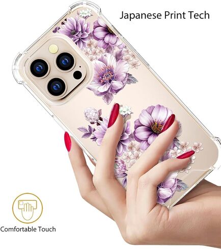 متوافق مع جراب iPhone 16 Pro بتصميم لطيف شفاف للنساء، تصميم جراب هاتف من السيليكون الشفاف (فن خط زهور سوداء) in Saudi Arabia