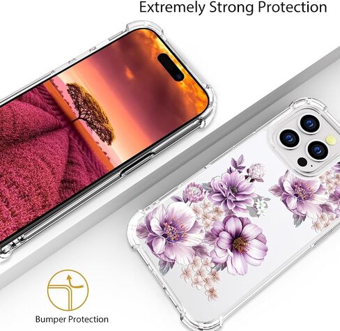 متوافق مع جراب iPhone 16 Pro بتصميم لطيف شفاف للنساء، تصميم جراب هاتف من السيليكون الشفاف (فن خط زهور سوداء) in Saudi Arabia