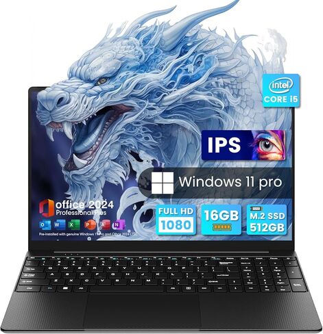 كمبيوتر محمول EYY مقاس 15.6 بوصة بنظام Windows 11 Pro، وأجهزة كمبيوتر محمولة بمعالج Intel Core i5، وذاكرة وصول عشوائي 16 جيجابايت وسعة 512 جيجابايت SSD، وMS Office 2024، وشاشة 15.6 بوصة FHD 100% sRGB 1920 * 1080، وواي فاي ثنائي النطاق، وبلوتوث، ونوع C، وم in Kuwait