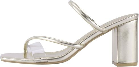 Women's Strappy Heels Clear Straps Chunky Block Mule Heeled Sandals Transparent Open Square Toe Slides Crystal Weding Dress Slippers in Kuwait