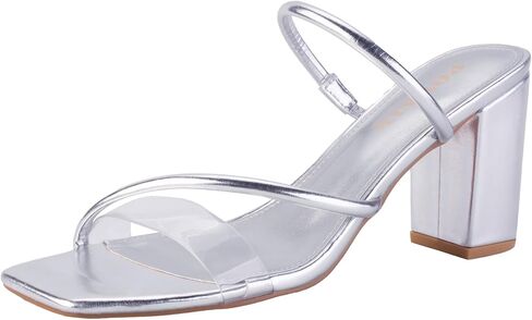 Women's Strappy Heels Clear Straps Chunky Block Mule Heeled Sandals Transparent Open Square Toe Slides Crystal Weding Dress Slippers in Kuwait