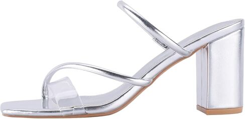 Women's Strappy Heels Clear Straps Chunky Block Mule Heeled Sandals Transparent Open Square Toe Slides Crystal Weding Dress Slippers in Kuwait