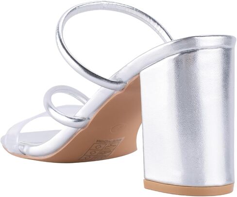 Women's Strappy Heels Clear Straps Chunky Block Mule Heeled Sandals Transparent Open Square Toe Slides Crystal Weding Dress Slippers in Kuwait