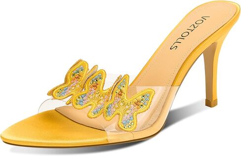 Women's Butterfly Clear High Heels Rhinestone Open Pointed Toe Stiletto Sandals Slip On Transparent Heeled Mules Wedding Dress Shoes in Saudi Arabia