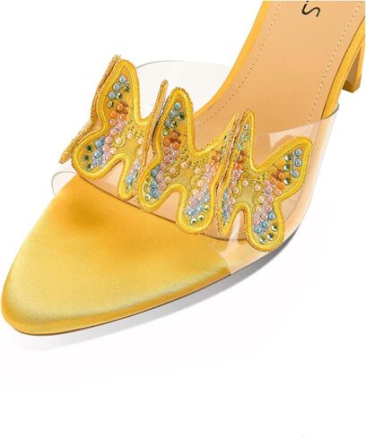 Women's Butterfly Clear High Heels Rhinestone Open Pointed Toe Stiletto Sandals Slip On Transparent Heeled Mules Wedding Dress Shoes in Saudi Arabia