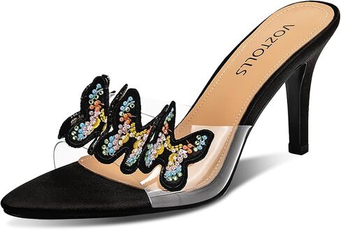 Women's Butterfly Clear High Heels Rhinestone Open Pointed Toe Stiletto Sandals Slip On Transparent Heeled Mules Wedding Dress Shoes in Saudi Arabia