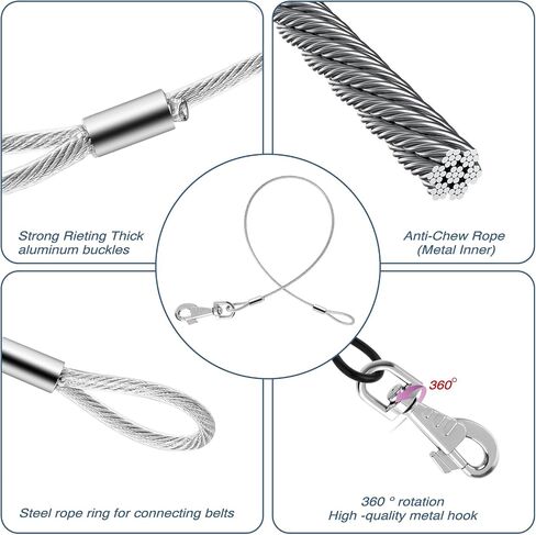 2 Pack Chew Proof Dog Leashes Extension Metal Cable Leads, Non-Tangle Connect Leash for Any Leash, Heavy Duty Dog Leash Extender for Collar & Harness (Black+Blue) in Saudi Arabia