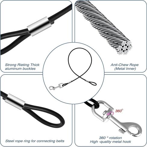 2 Pack Chew Proof Dog Leashes Extension Metal Cable Leads, Non-Tangle Connect Leash for Any Leash, Heavy Duty Dog Leash Extender for Collar & Harness (Black+Blue) in Saudi Arabia