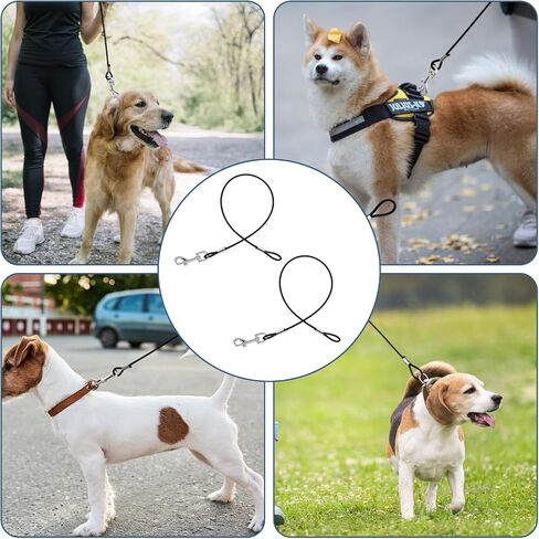 2 Pack Chew Proof Dog Leashes Extension Metal Cable Leads, Non-Tangle Connect Leash for Any Leash, Heavy Duty Dog Leash Extender for Collar & Harness (Black+Blue) in Saudi Arabia