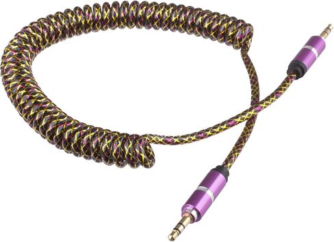 Rubberized CoiledSpring Auxiliary 3.5mm Audio Male to Male Cable for Multimedia Devices - Purple in Saudi Arabia